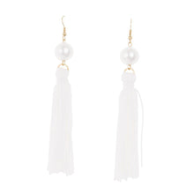 Load image into Gallery viewer, Front view of our White Pearl Tassel Earrings