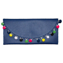Load image into Gallery viewer, Navy Pom Pom Clutch