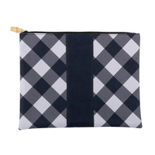 Load image into Gallery viewer, black and white check pouch with bamboo zipper pull