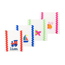 Load image into Gallery viewer, Monogrammed image of our Ric Rac Icon Burp Cloths
