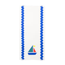 Load image into Gallery viewer, Front view of our Green Sailboat Boy Ric Rac Icon Burp Cloth
