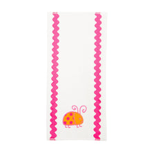 Load image into Gallery viewer, Front view of our Orange Ladybug Girl Ric Rac Icon Burp Cloth