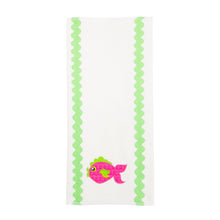 Load image into Gallery viewer, Front view of our Pink Fish Girl Ric Rac Icon Burp Cloth