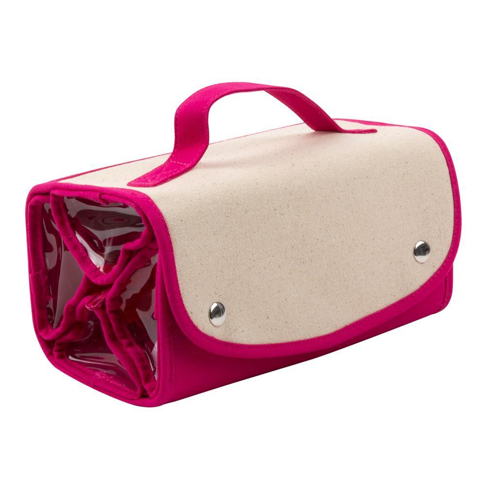 fold up travel makeup bag Canvas Roll Up Cosmetic, Pink