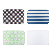 Load image into Gallery viewer, doormats, black check, blue stripe,green bamboo, taupe greek key pattern