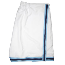 Load image into Gallery viewer, Front view of the navy and light blue bath wrap