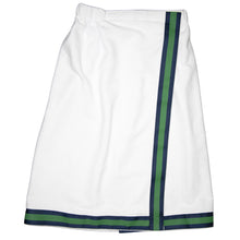 Load image into Gallery viewer, Front view of the green and navy bath wrap