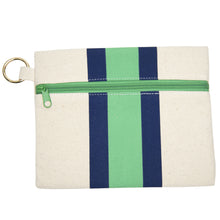 Load image into Gallery viewer, Front view of the green and navy pouch