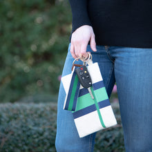 Load image into Gallery viewer, Lifestyle image of the green and navy pouch