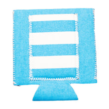 Load image into Gallery viewer, Front view of our Turquoise Striped Pocket Koozie