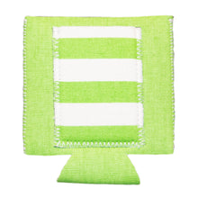 Load image into Gallery viewer, Front view of our Lime Striped Pocket Koozie
