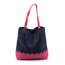 Load image into Gallery viewer, Navy Scallop Handbag with Pink Details