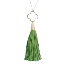 Load image into Gallery viewer, Lime Quatrefoil Tassel Necklace