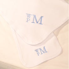 Load image into Gallery viewer, Monogrammed White Stitch Blanket and Burp Cloth