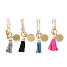 Load image into Gallery viewer, View of our Tassel Necklaces with Scallop Disc
