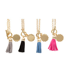 Load image into Gallery viewer, View of our Tassel Necklaces with Scallop Disc