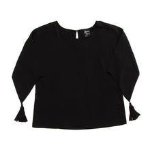Load image into Gallery viewer, Front view of our Black Tassel Sleeve Shirt
