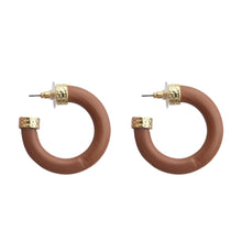 Load image into Gallery viewer, Front view of our Dark Wood Hoop Earrings
