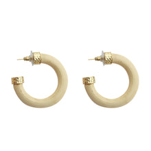 Load image into Gallery viewer, Front view of our Light Wood Hoop Earrings