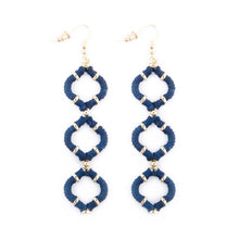 Load image into Gallery viewer, Navy Wrapped Quatrefoil Earrings