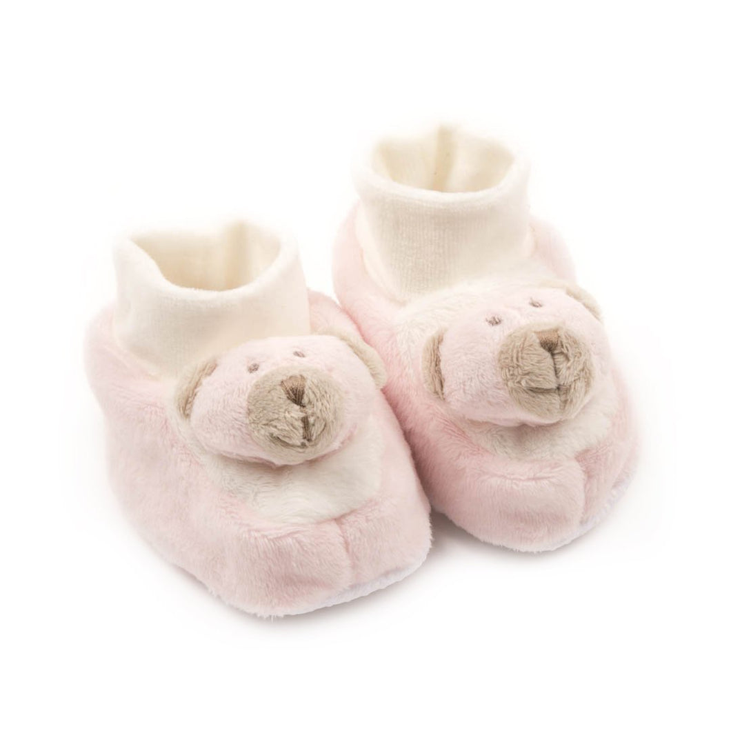 Comfy Plush Baby Booties Pink Bear - Newborn to 6 months