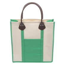 Load image into Gallery viewer, Green canvas tote with pleather handle