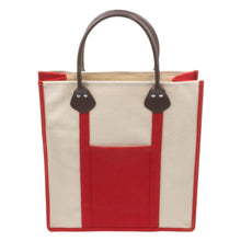 Load image into Gallery viewer, Red canvas tote with pleather handle