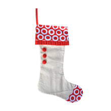 Load image into Gallery viewer, Front view of our Red Donut Canvas Stocking