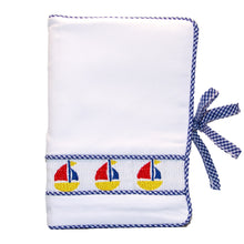 Load image into Gallery viewer, Front view of our Navy Boat Smocked Photo Album