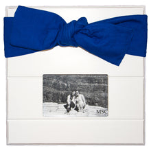 Load image into Gallery viewer, White picture frame with navy canvas bow