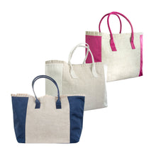 Load image into Gallery viewer, Linen Ruffle Weekender Tote Bag
