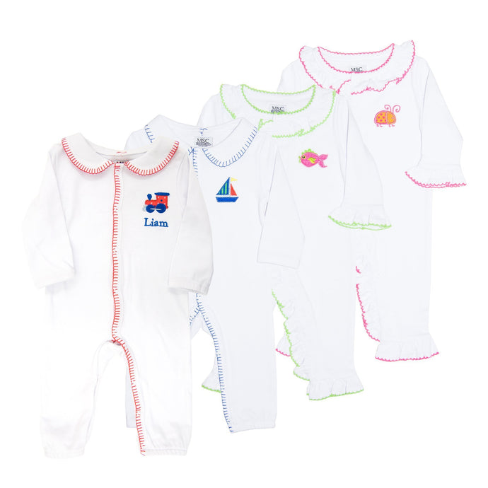 Monogrammed view of our Icon Convertible Onesies