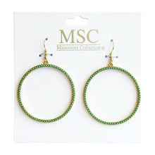 Load image into Gallery viewer, Front view of our Green Bead Circle Earrings
