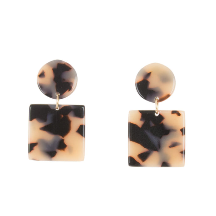 Front view of our Circle Square Blonde Tortoise Earrings