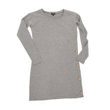 Load image into Gallery viewer, Front view of our Gray Long Sleeve Button Dress
