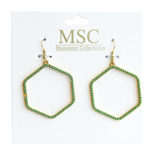 Load image into Gallery viewer, Front view of our Green Bead Hexagon Earring
