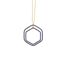 Load image into Gallery viewer, Front view of our Navy Bead Hexagon Necklace

