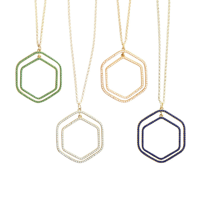 Front view of our Bead Hexagon Necklaces