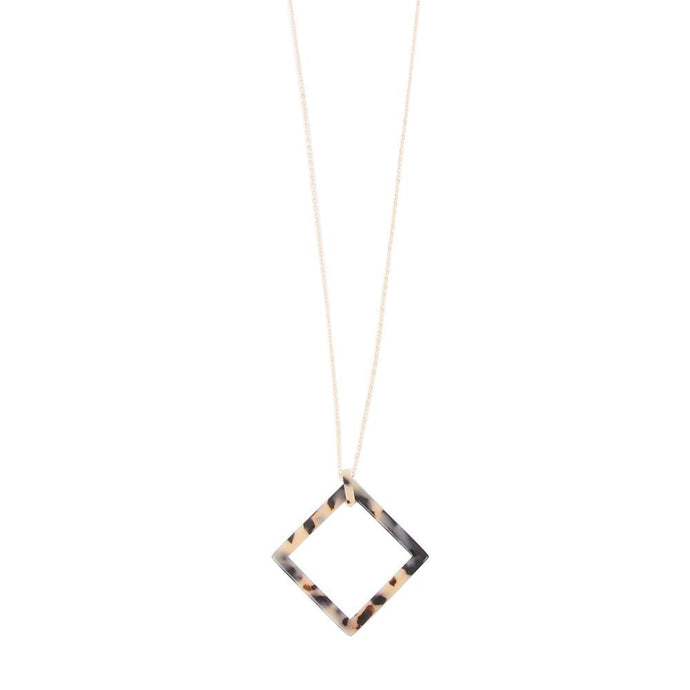 Front view of our Square Frame Blonde Tortoise Shape Necklace