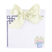 Load image into Gallery viewer, Top view of our Lime Green Flower Southern Blooms Bow Notepad
