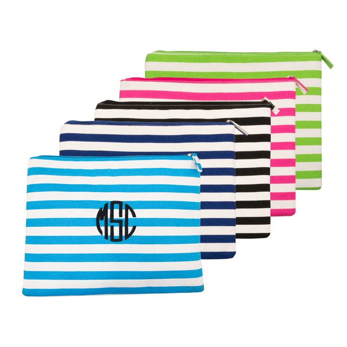 Monogrammed view of our Stripe Family Pouches