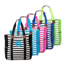 Load image into Gallery viewer, Monogrammed view of our Stripe Family Totes
