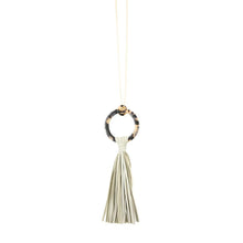 Load image into Gallery viewer, Front view of our Gray Blonde Tortoise Tassel Necklace
