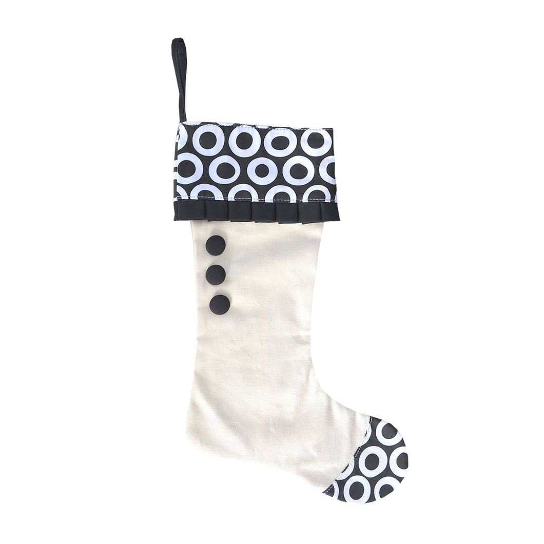 Front view of our Black Donut Canvas Stocking