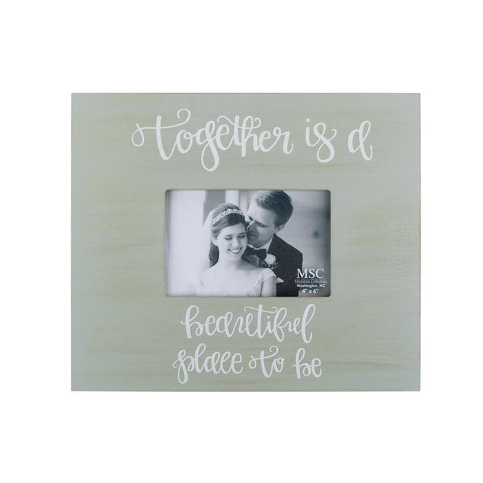 Gray Together is a Beautiful place to be Box frame with handlettering in White. 