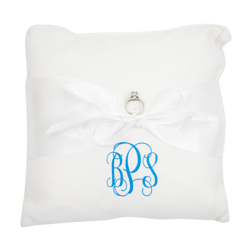 Monogrammed view of our Square Ring Bearer Pillow