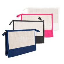 Load image into Gallery viewer, Monogrammed view of our Linen Cosmetic Pouches
