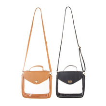 Load image into Gallery viewer, Front view of the black and tan envelope crossbody
