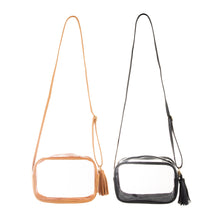 Load image into Gallery viewer, Front view of the black and tan rectangle crossbody
