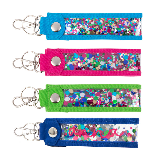 Monogrammed view of our Confetti Key Fob Keychains